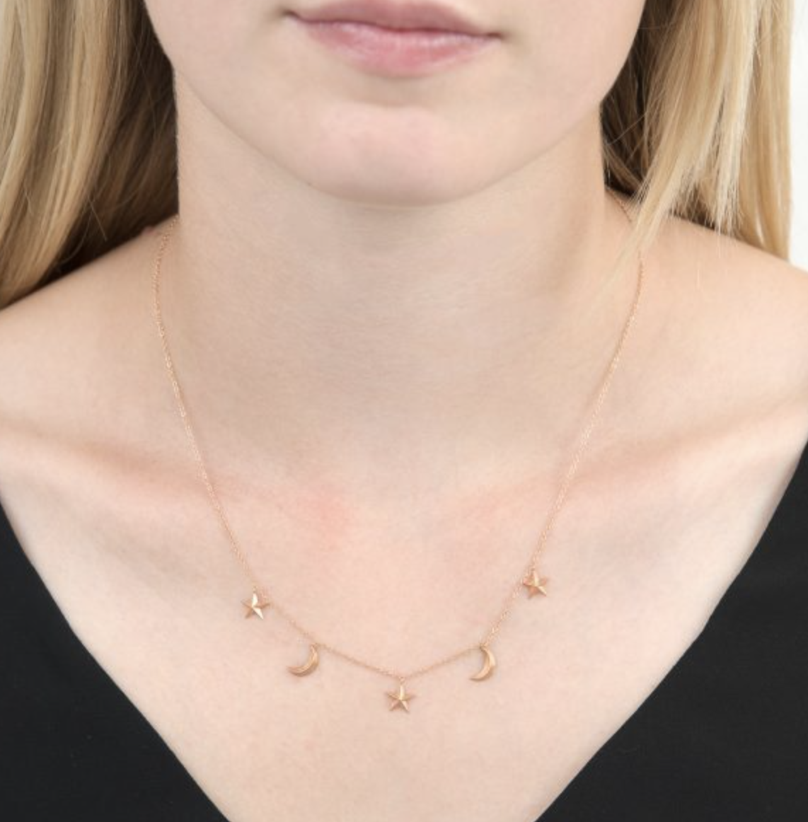 3D Star And Moon Pendant Necklace