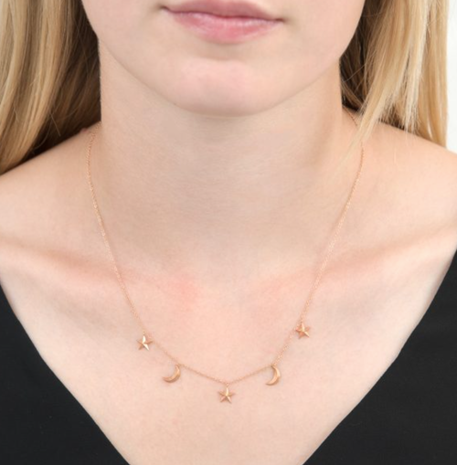 3D Star And Moon Pendant Necklace
