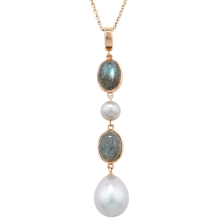 Labradorite And Pearl Drop Pendant Necklace