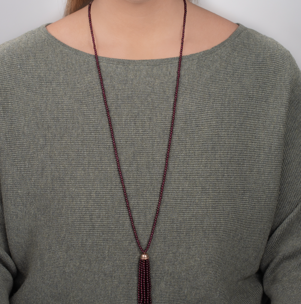 Garnet Long Tassel Necklace